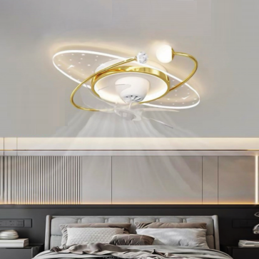 OTQ83105VANG: Quạt trần đảo + Đèn LED Mica  - KT: L600mm x W500mm - Đèn LED 115W đổi 3 màu