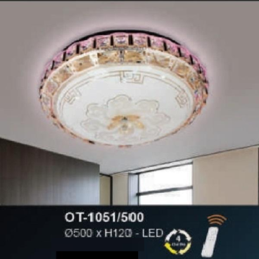 AN - OT - 1051/500: Đèn áp trần LED - KT: Ø500mm x H120mm - Đèn  LED đổi 3 màu - Remote