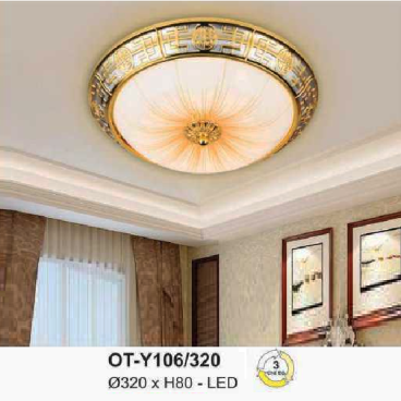 AN - OT - Y106/320: Đèn ốp trần LED, chao thủy tinh - KT: Ø320mm x H80mm - Đèn LED ánh sáng đổi 3 màu
