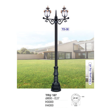 TRỤ 107: Đèn trụ sân vườn chất liệu hợp kim 2 bóng - Cao 3000mm