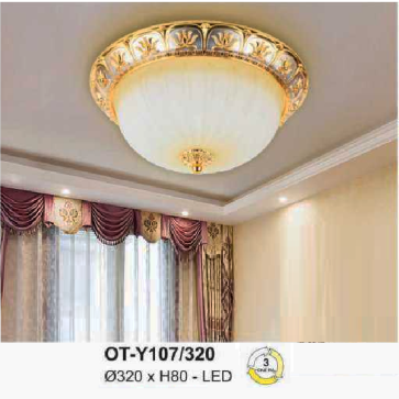 AN - OT - Y107/320: Đèn ốp trần LED, chao thủy tinh - KT: Ø320mm x H80mm - Đèn LED ánh sáng đổi 3 màu