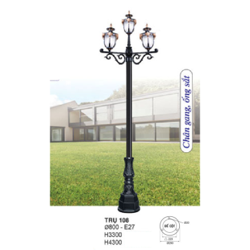TRỤ 108: Đèn trụ sân vườn chất liệu hợp kim 3 bóng - Cao 3300mm