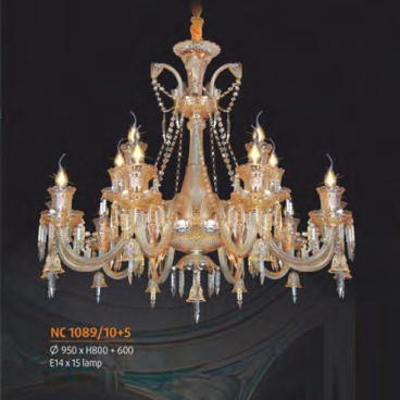 NC 1089/10+5: Đèn chùm nến Phale 15 tay - KT: Ø950mm x H800mm+600mm - Bóng đèn nến E14 x 15 bóng