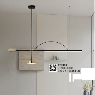 35 - TTK133: Đèn thả ngang LED - KT: L1200mm x H900mm - Đèn LED đổi màu + Đèn E27 x 1 bóng