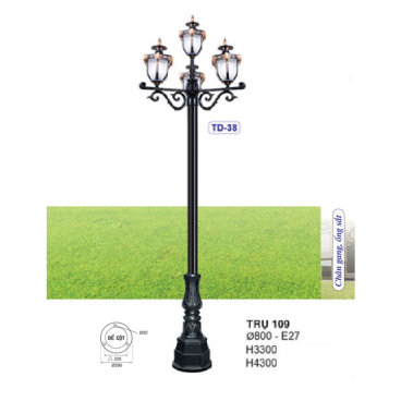 TRỤ 109: Đèn trụ sân vườn chất liệu hợp kim 4 bóng - Cao 3300mm