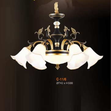 EU - C - 11/6: Đèn chùm 6 tay -  KT: Ø740mm x H500mm - Bóng đèn E27 x 6