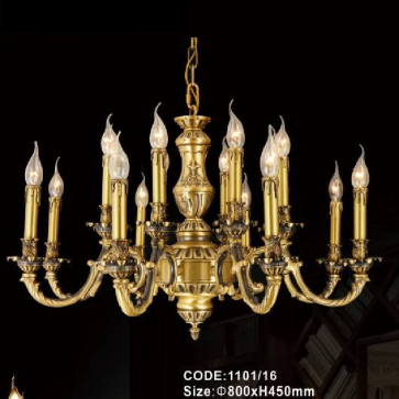CODE:1101/16:  Đèn chùm đồng 16 tay - KT: Ø 800mm x H450mm - Bóng đèn chân E14 x 16 bóng