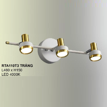 355 - RTA110T3 Trắng : Đèn rọi tranh/rọi gương - KT: L460mm x H150mm - Đèn LED ánh sáng vàng 4000K