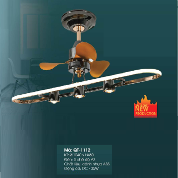 QT-1112: Quạt trần đèn - KT: Ø1040mm x H450mm - Đèn LED 3 chế độ ánh sáng
