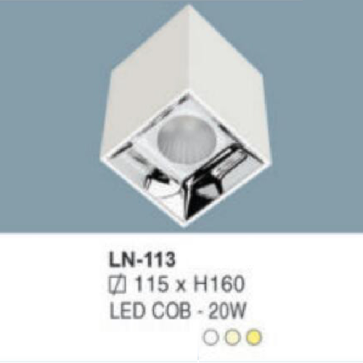 LN - 113: Đèn lon vuông LED COB 20W gắn nổi, 1 chế độ ánh sáng (trắng/trung tính/vàng)