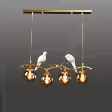 35 - TTK114T4 CHAO KHÓI: Đèn thả ngang, thân xi màu đồng chao quả bi màu khói - KT: L750mm, chao bi Ø150mm - Bóng đèn E27 x 4