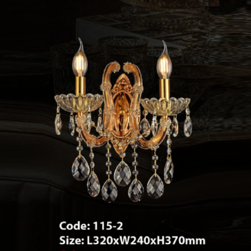 CODE: 115-2W: Đèn gắn tường Phale nến 2 bóng - KT: L320mm x W240mm x H370mm - Đèn LED 2W + Bóng đèn nến E14 x 2 bóng