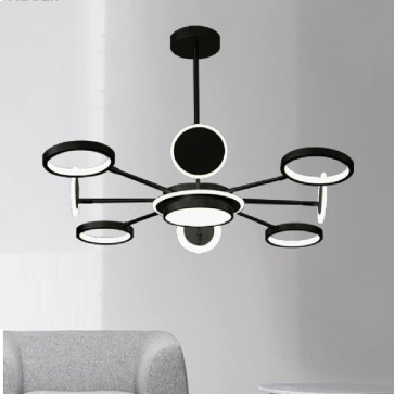 35 - TTK116T8 ĐEN: Đèn chùm thân màu đen 8 tay LED - KT: Ø900mm - Đèn LED đổi 3 màu