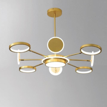 35 - TTK116T8 VÀNG: Đèn chùm thân màu vàng 8 tay LED - KT: Ø900mm - Đèn LED đổi 3 màu