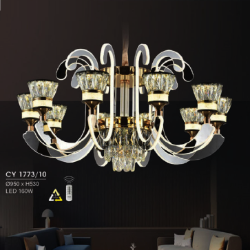 HF -Ø: Đèn chùm LED 10 tay - KT: Ø950mm x H530mm - Đèn LED 160W  đổi 3 màu