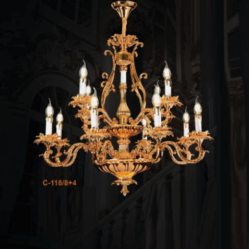 E - C - 118/8+4: Đèn chùm nến 12 tay - KT: Ø780mm x H800mm - Bóng đèn nến E14 x 12 bóng