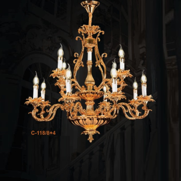 E - C - 118/8+4: Đèn chùm nến 12 tay - KT: Ø780mm x H800mm - Bóng đèn nến E14 x 12 bóng