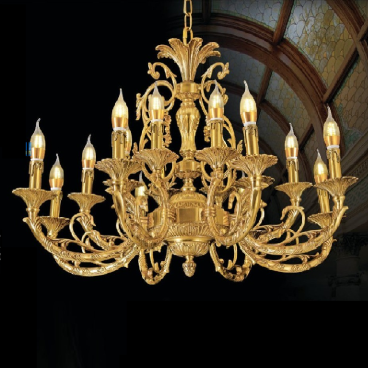 H - CĐ 1192/16: Chùm đồng 16 tay - KT: Ø800mm  x H580mm + 450mm - Bóng đèn chân E14 x 16 bóng