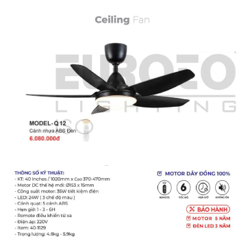 MODEL - Q.12: Quạt trần đèn 5 cánh nhựa ABS