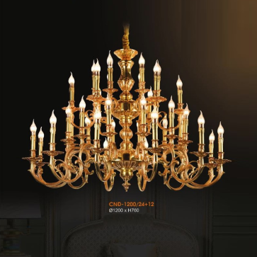 VE - CĐ - 1200/24+12: Đèn chùm đồng 36 tay - KT: Ø1200mm x H760mm - Bóng đèn E14 x 36 bóng
