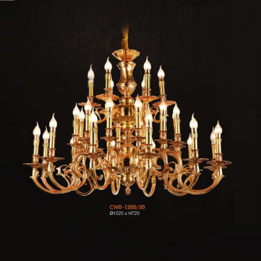 VE - CĐ - 1200/30: Đèn chùm đồng 30 tay - KT: Ø1020mm x H720mm - Bóng đèn E14 x 30 bóng