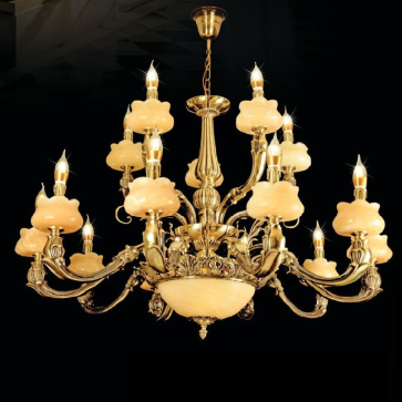 HF- CĐ 1205/10+5: Chùm đồng 15 tay - KT: Ø1000mm x H700mm + 450mm - Bóng đèn chân E14 x 17 bóng