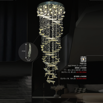 3 - THD122: Đèn thả thông tầng  Phale LED - KT: Ø800mm x H3500mm - Đèn LED ánh sáng vàng 3000K  GU 10 x 12 bóng