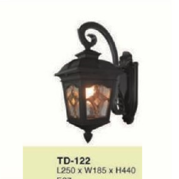 E - TD - 122: Đèn gắn tường ngoài trời - KT: L250mm x W185mm x H440mm - Đèn E27 x 1 bóng