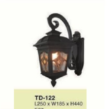 E - TD - 122: Đèn gắn tường ngoài trời - KT: L250mm x W185mm x H440mm - Đèn E27 x 1 bóng