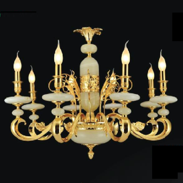 VER - CNĐ - 1225/8: Đèn chùm đồng 8 tay, chao đá - KT: Ø800mm x H620mm - Bóng đèn chân E14x 8 bóng