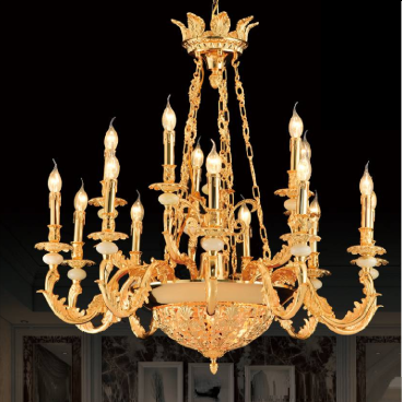 CODE: 1226/15: Đèn chùm đồng 15 tay -  KT: Ø920mm x H760mm -Bóng đèn chân E14 x 15 bóng