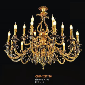 VER - CNĐ - 1229/18: Chùm đồng 18 tay - KT: Ø1100mm  x H750mm - Bóng đèn chân E 14 x 18 bóng