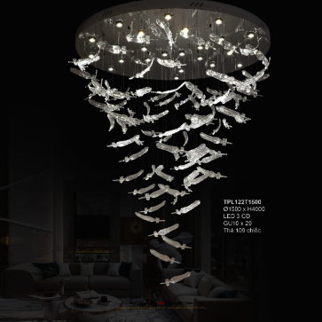 355 - TPL122T1500 - Đèn thả  LED - KT: Ø 1500mm x H4000mm - Đèn LED GU10 x 29 bóng đổi 3 màu