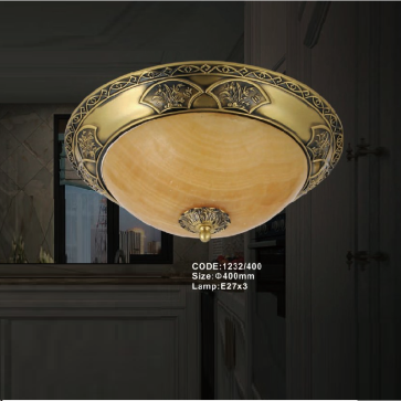 CODE: 1232/400: Đèn áp trần đồng chao đá - KT: Ø400mm - Bóng đèn E27 x 3 bóng