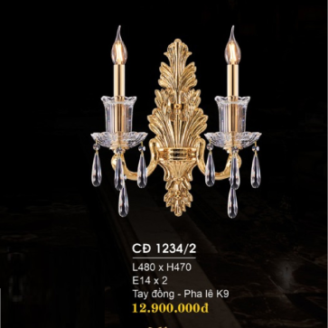CĐ 1234/2: Đèn gắn tường 2 bóng - KT: L480mm x H470mm - Bóng đèn LED E14 x 2