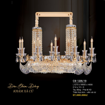 CĐ 1235/10: Đèn chùm thả ngang phale nến 10 tay - KT: L1270mm x W600mm x H656mm - Bóng đèn LED E14 x 19