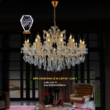 CODE: 124-25: Đèn chùm Phale nến 25 tay - KT: Ø1050mm x H780mm - Bóng đèn E14 x 25 bóng