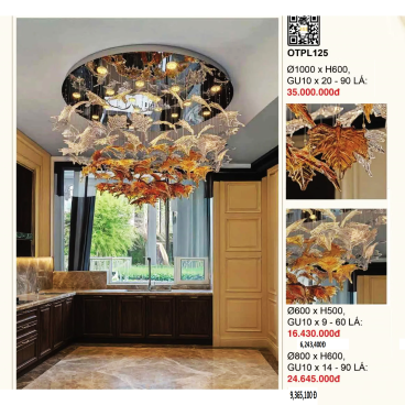 3 - OTPL125T1000: Đèn ốp trần Phale LED - KT: Ø1000mm x H600mm - Bóng đèn LED GU 10 x 20 bóng