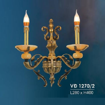 HF - VĐ 1270/2: Đèn vách đồng đôi, chén đá - KT: L280mm x H400mm - Đèn chân E14 x 2 bóng