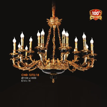 VER - CNĐ - 1272/18: Đèn chùm đồng 18 tay, đá đen - KT: Ø1100mm x H930mm - Bóng đèn E14 x 18 bóng