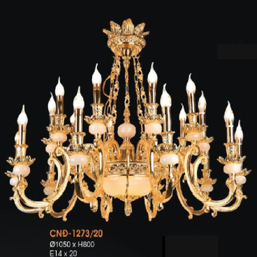 VER - CNĐ -1273/20: Đèn chùm đồng 20 tay - KT: Ø1050mm x H800mm - Bóng đèn chân E14 x 20 bóng