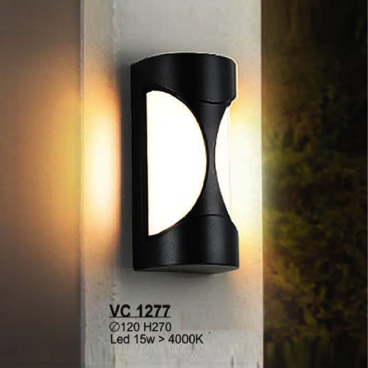 SN - VC 1277: Đèn gắn tường ngoài trời - KT: Ø120mm x H270mm - Đèn LED 15W, ánh sáng trung tính 4000K