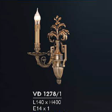 HF - VĐ 1278/1: Đèn gắn tường đồng - KT: L140mm x H400mm - Bóng đèn E14 x 1