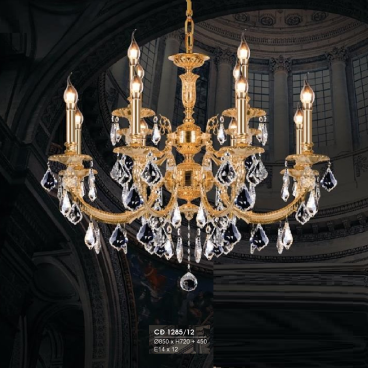 HF - CĐ 1285/12: Đèn chùm đồng 12 tay, lá Phale - KT: Ø850mm x H720mm + 450mm - Bóng đèn nến E14 x 12 bóng