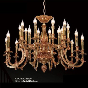 CODE: 1285/20:  Đèn chùm đồng 20 tay - KT: Ø 900mm x H600mm - Bóng đèn chân E14 x 20 bóng