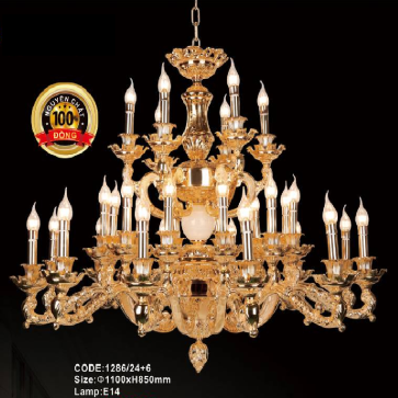 CODE: 1286/24+6: Đèn chùm đồng 30 tay - KT: Ø 1100mm  x H 850mm - Đèn chân E 14 x 30 bóng