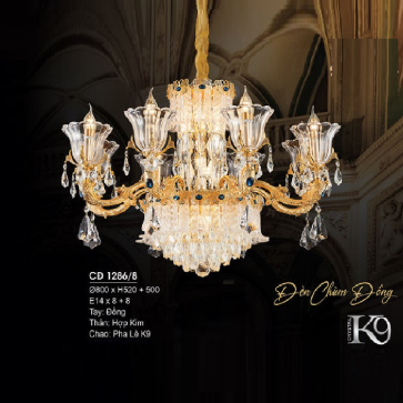 HF - CĐ 1286/8: Đèn chùm nến Phale 8 tay - KT: Ø800mm x H520mm + 500mm - Bóng đèn E14 x 16 bóng