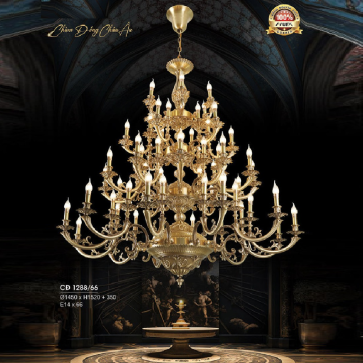 H - CĐ 1288/66: Đèn chùm đồng 66 tay - KT: Ø1450mm x H1520mm + 350mm - Bóng đèn E14 x 66 bóng