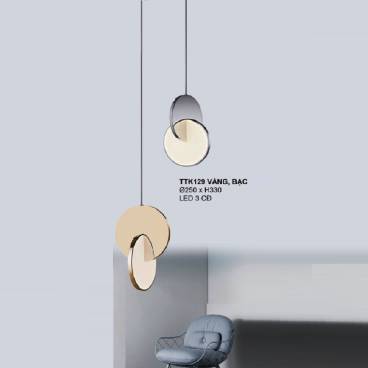 TTK129 vàng/bạc: Đèn thả  đơn LED  chao màu ( vàng/Bạc)  - KT: Ø250mmx H330mm - Đèn LED đổi 3 màu