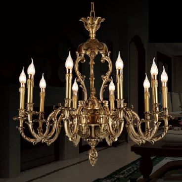 CODE: 1290/10+5:  Đèn chùm đồng 10 tay - KT: Ø 830mm x H 700mm - Bóng đèn chân E 14 x 10 bóng